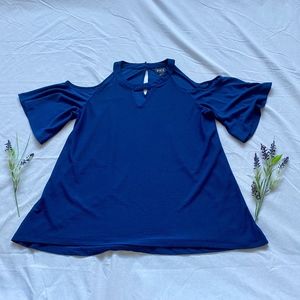 Navy Keyhole Top with Cold Shoulder Sleeves